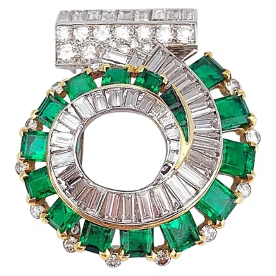 Pre-owned Cartier London 1930s Diamond Emerald Clip In Green