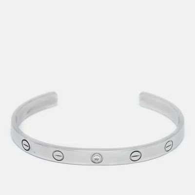 Pre-owned Cartier Love 1 Diamond 18k White Gold Open Cuff Bracelet 17