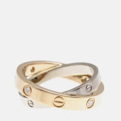 Pre-owned Cartier Love 18k Rose Gold White Gold And Diamond Band Ring Eu 50