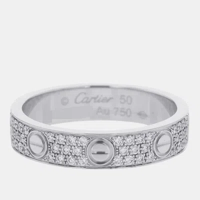 Pre-owned Cartier Love 18k White Gold And Diamond Band Ring Eu 50