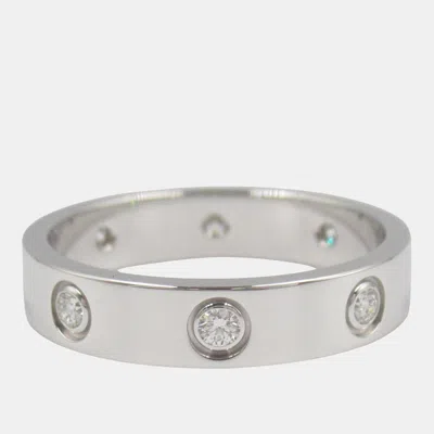 Pre-owned Cartier Love 18k White Gold And Diamond Band Ring Eu 53