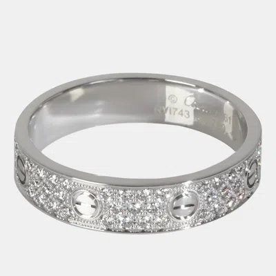 Pre-owned Cartier Love 18k White Gold And Diamond Band Ring Eu 61