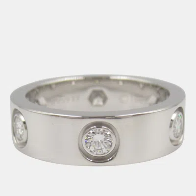 Pre-owned Cartier Love 18k White Gold And Diamond Love Band Ring Eu 49