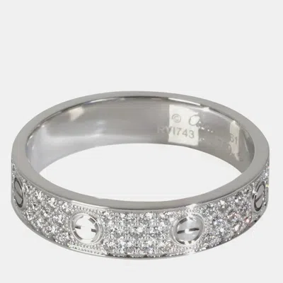 Pre-owned Cartier Love 18k White Gold Diamond Band Ring Eu 61