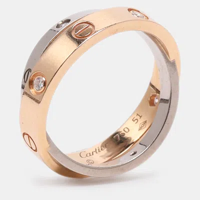 Pre-owned Cartier Love 2 Diamond 18k Rose Gold/white Gold Double Band Ring Size 51
