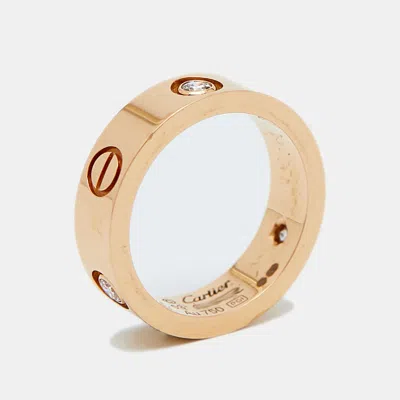 Pre-owned Cartier Love 3 Diamond 18k Rose Gold Band Ring Size 53