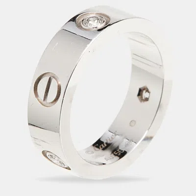 Pre-owned Cartier Love 3 Diamond 18k White Gold Ring Size 53