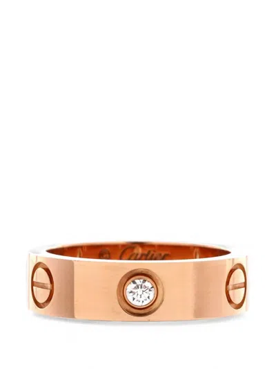 Pre-owned Cartier Love 3 Diamonds Band 18k Rose Gold With Diamonds Ring In Pink
