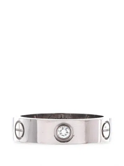 Pre-owned Cartier Love 3 Diamonds Band 18k White Gold With Diamond Ring In Silver