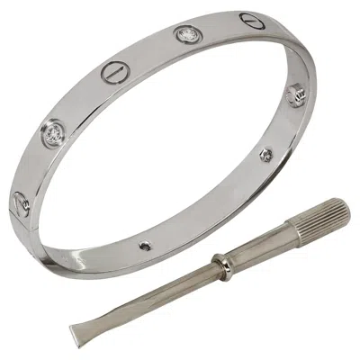 Pre-owned Cartier Love 6 Diamond White Gold Bracelet Pouch Papers