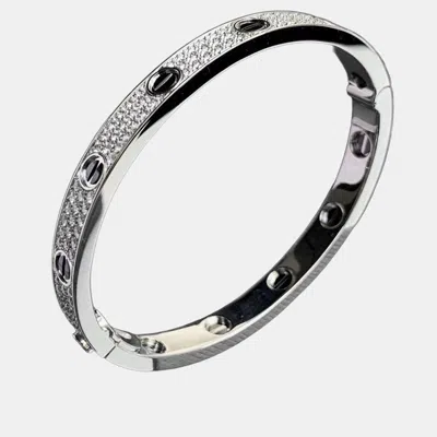 Pre-owned Cartier Love Bracelet White Gold Full Diamond Black Ceramic Size 16