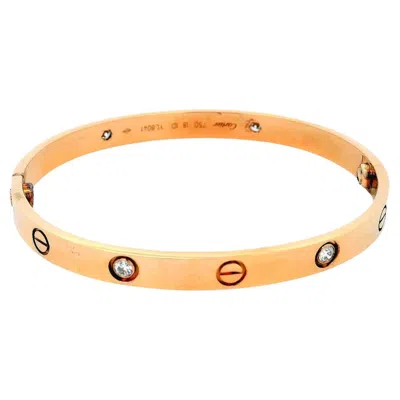 Pre-owned Cartier Love Bracelet With Screwdriver Size '18' 18k Rose Gold, Diamond & Pouch In Red