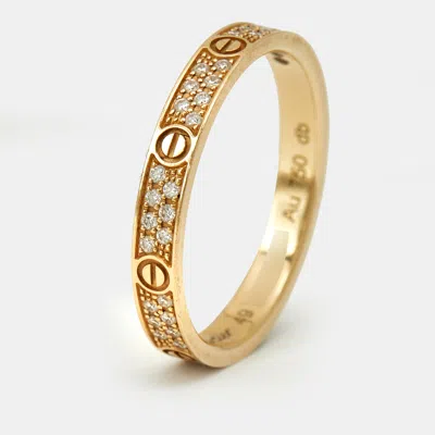 Pre-owned Cartier Love Diamond 18k Yellow Gold Band Ring Size 49