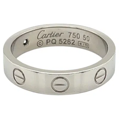 Pre-owned Cartier Love Mini Diamond 18k White Gold Band Ring W/cert Size Us 5 Eu 50