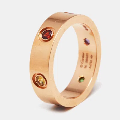 Pre-owned Cartier Love Multi Gemstones 18k Rose Gold Ring Size 56