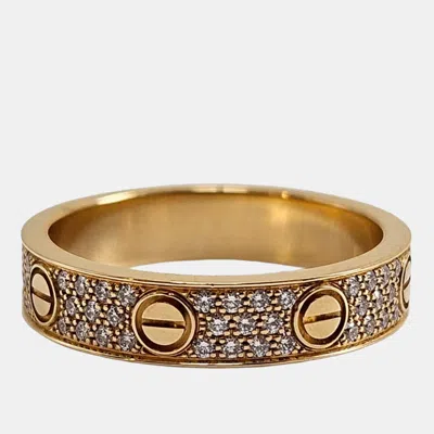 Pre-owned Cartier Love Paved Diamond And 18k Yellow Gold Band Ring Eu 50