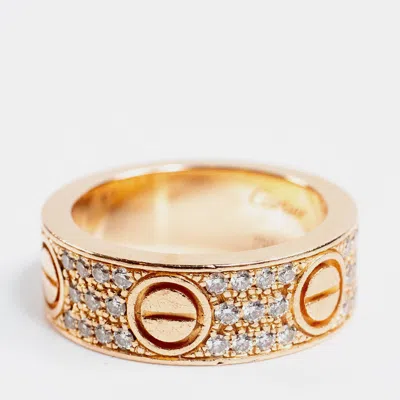 Pre-owned Cartier Love Rose Gold Diamond Paved Ring Eu 50