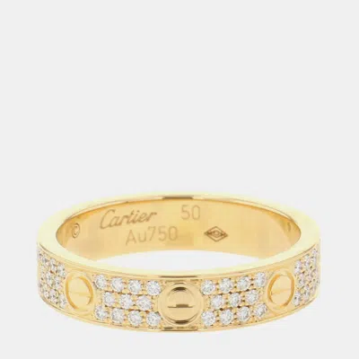 Pre-owned Cartier Love Small Pave Diamonds 18k Yellow Gold Ring Eu 50