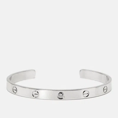Pre-owned Cartier Love White 1 Diamond 18k White Gold Open Cuff Bracelet 19