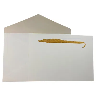 Pre-owned Cartier Luxury Iconic Crocodile Gold Design Card And Envelope Desk Stationery In Gray