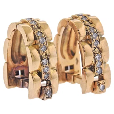Pre-owned Cartier Maillon Panthere Diamond Gold Stirrup Cufflinks In Multi