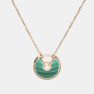 Pre-owned Cartier Malachite Diamond 18k Rose Gold Pendant Necklace