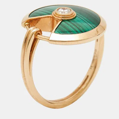 Pre-owned Cartier Malachite Diamond 18k Rose Gold Ring Size 51