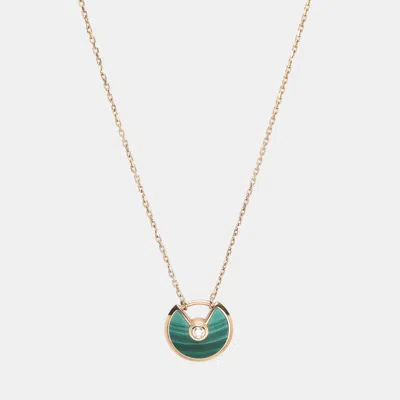 Pre-owned Cartier Malachite Diamond 18k Rose Gold Xs Model Necklace