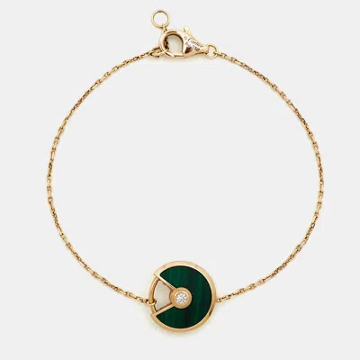Pre-owned Cartier Malachite Diamond 18k Yellow Gold Xs Model Bracelet