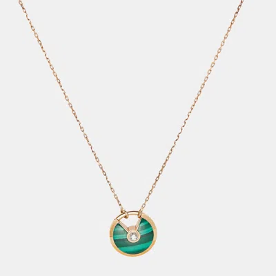 Pre-owned Cartier Malachite Diamonds 18k Rose Gold Small Model Necklaces