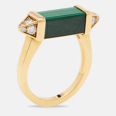 Pre-owned Cartier Malachite Diamonds 18k Yellow Gold Ring Size 58