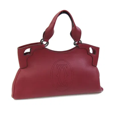 Pre-owned Cartier Marcello Red Color Wine Red Leather Handbag Tote Bag ()