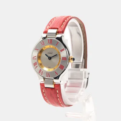 Pre-owned Cartier Mast 21 Vantian Women Watch Quartz Ss Gp Leather Silver Gold Red Silver Dial