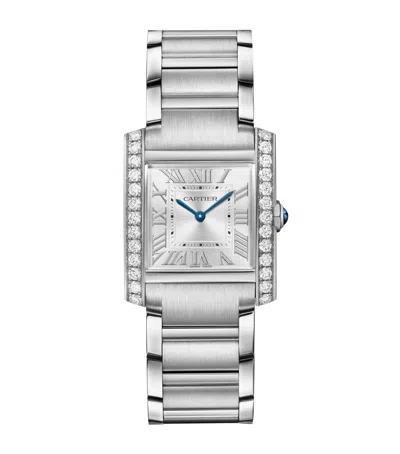 Cartier Medium Stainless Steel And Diamond Tank Française Watch In Metallic