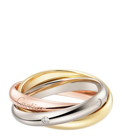 Cartier Medium White, Yellow, Rose Gold And Diamond Trinity Ring