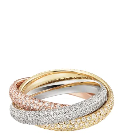 Cartier Medium White, Yellow, Rose Gold And Diamond Trinity Ring