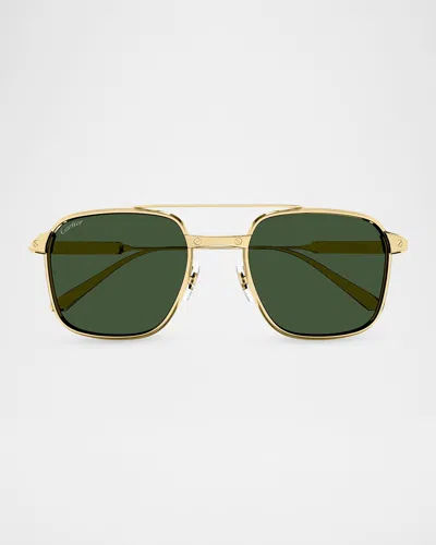 Cartier Men & Apos;s Ct0610s-002 Double-bridge Titanium Aviator Sunglasses In Black