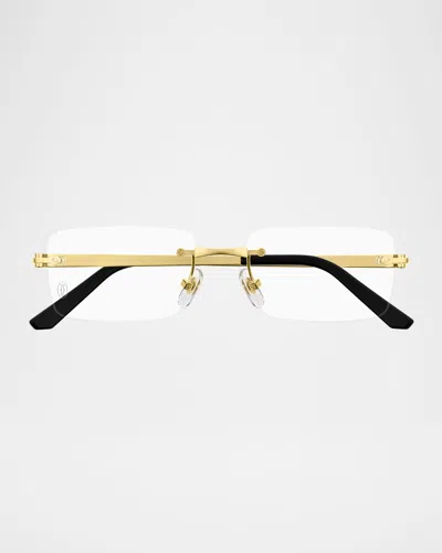 Cartier Men & Apos;s Titanium Rectangle Optical Frames In Gold