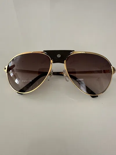 Pre-owned Cartier Men's Authentic Aviator Gold Havana Brown Sunglasses Glasses Gt0034s