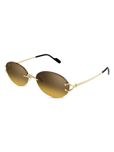 Cartier Men's C Décor 55mm 24k-gold-plated Metal Rimless Oval Sunglasses In Yellow