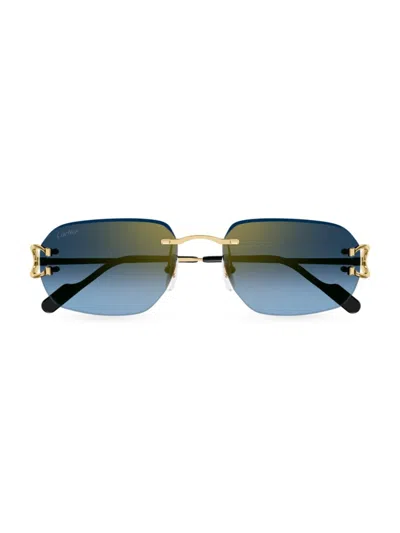 Cartier Decor 24 Carat Gold Plated Rimless Rectangular Sunglasses, 58mm In Gold Blue Gradient