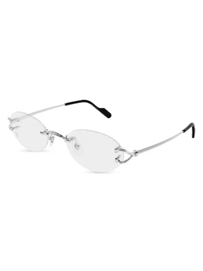 Cartier Men's C Décor Platinum-plated Metal Rimless Oval Optical Glasses In Silver