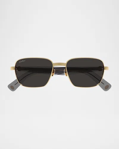 CARTIER MEN'S C-HINGE METAL RECTANGLE SUNGLASSES
