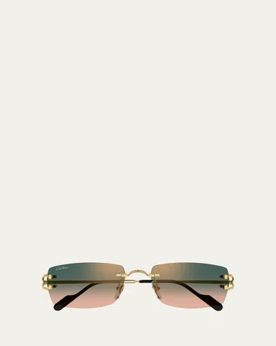 Cartier Men's C-hinge Metal And Nylon Rectangle Sunglasses In Multi