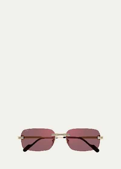Cartier Men's Ct0271sm Rimless Rectangle Sunglasses In Burgundy