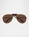 Cartier Ct0034s Santos De  015 Sunglasses In Smooth And Brushed Golden Finish Wi