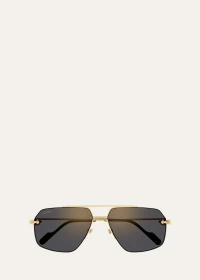 Cartier Men's Ct0426sm Metal Aviator Sunglasses In Gray