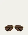Cartier Men's Ct0461sm Metal Aviator Sunglasses In 004 Smooth And Brushed Golden Finish
