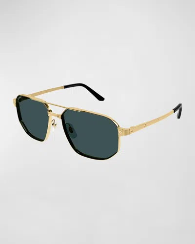 Cartier Men's Ct0462s Metal Aviator Sunglasses In Crl