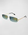 Cartier Men's Rimless Metal Rectangle Sunglasses In Smooth Golden Finish